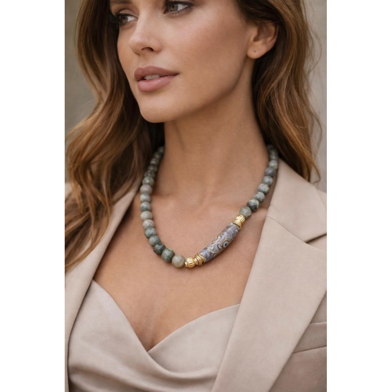 LABRODORİT & PORSELEN TASARIM KOLYE