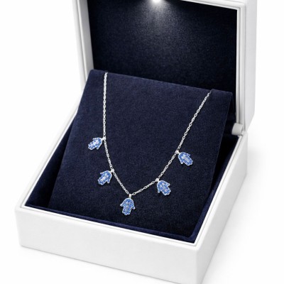 FATMA ELİ GÜMÜŞ KOLYE - KOYU MAVİ TAŞ