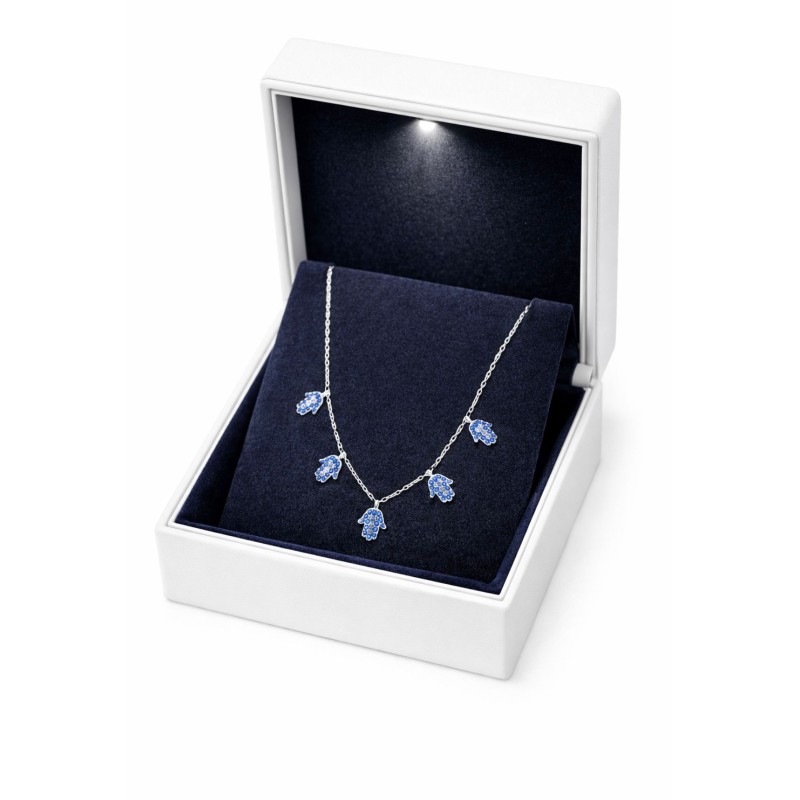 FATMA ELİ GÜMÜŞ KOLYE - KOYU MAVİ TAŞ