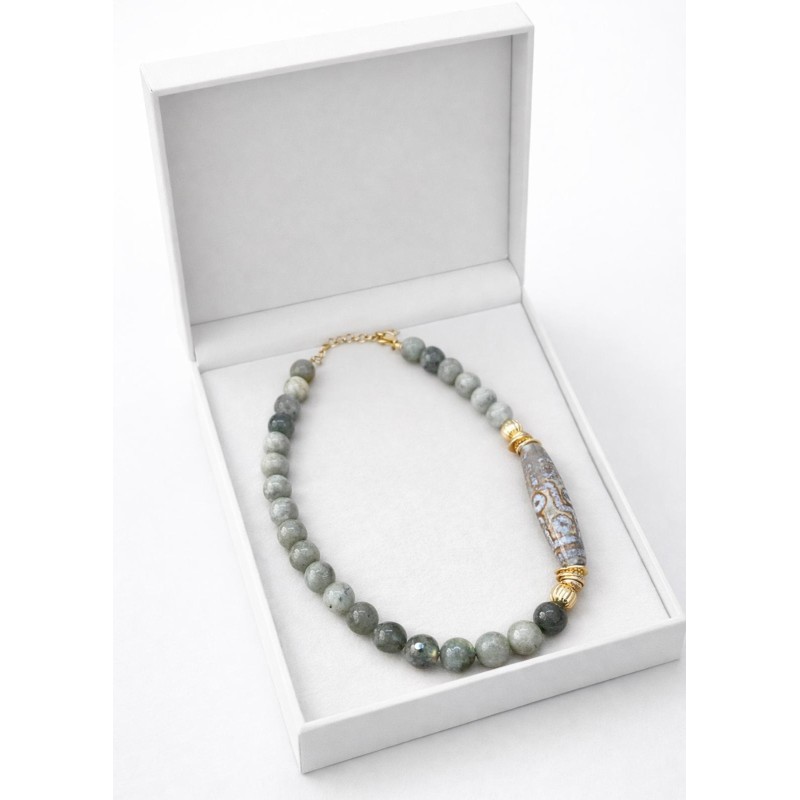 LABRODORİT & PORSELEN TASARIM KOLYE