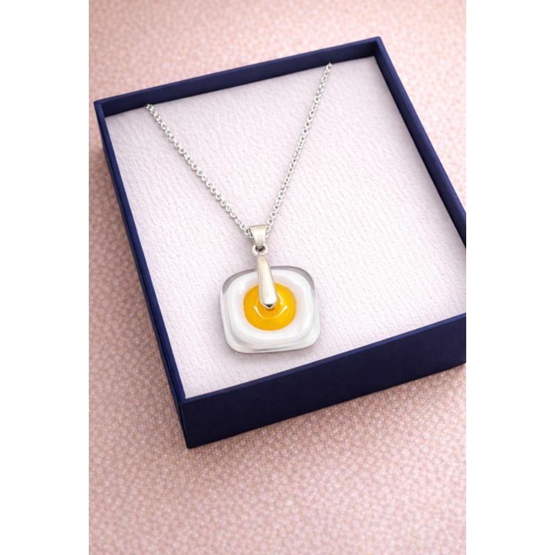 MURANO TEK UÇLU KOLYE - BEYAZ - SARI