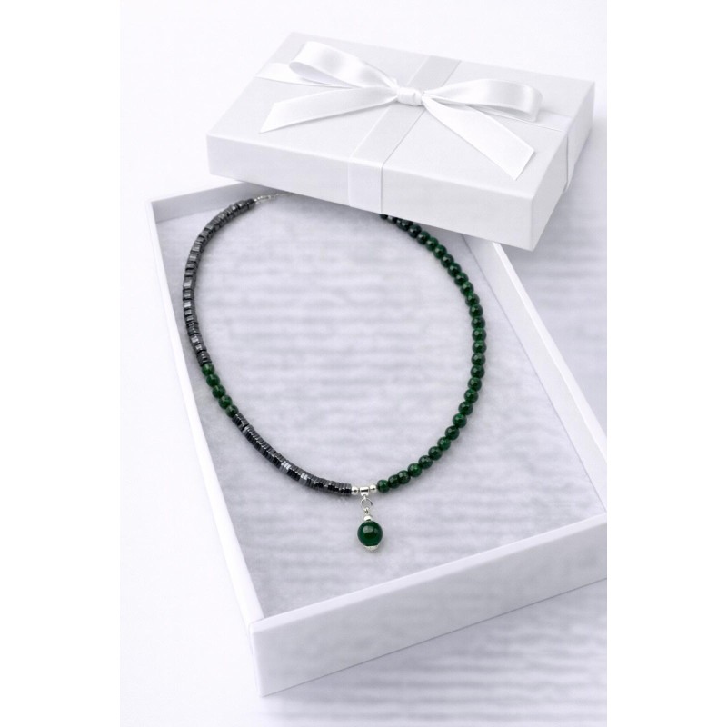 HEMATİT - YEŞİL AKİK KOLYE