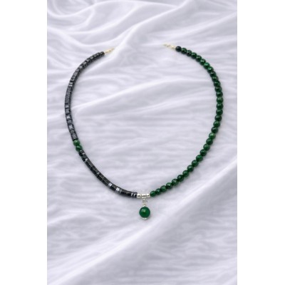 HEMATİT - YEŞİL AKİK KOLYE