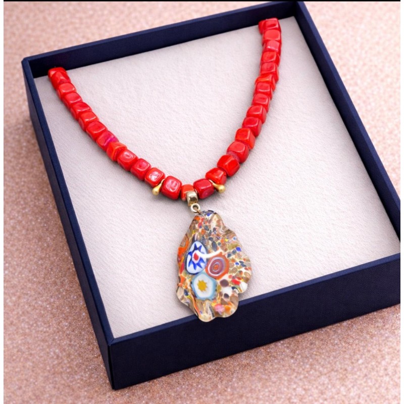 MURANO CAM BONCUK KOLYE  KIRMIZI - EBRU