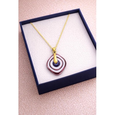 MURANO TEK UÇLU KOLYE - PEMBE - BEYAZ- GOLD