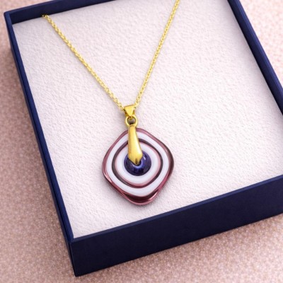 MURANO TEK UÇLU KOLYE - PEMBE - BEYAZ- GOLD