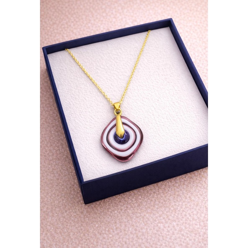 MURANO TEK UÇLU KOLYE - PEMBE - BEYAZ- GOLD