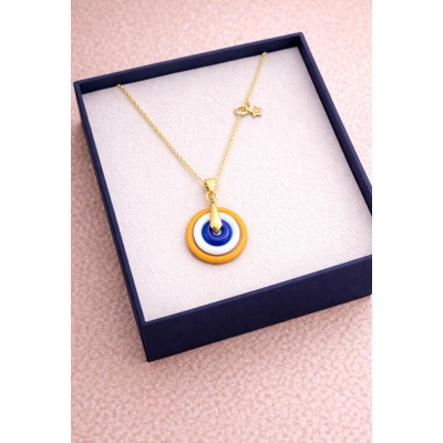 MURANO TEK UÇLU KOLYE -SARI-BEYAZ-GOLD