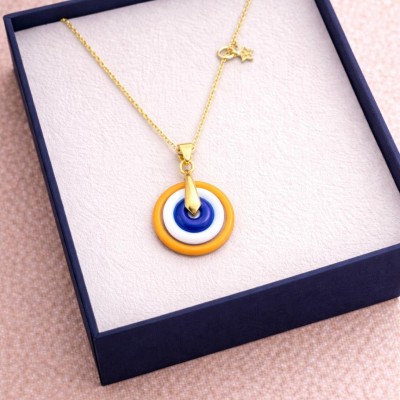MURANO TEK UÇLU KOLYE -SARI-BEYAZ-GOLD