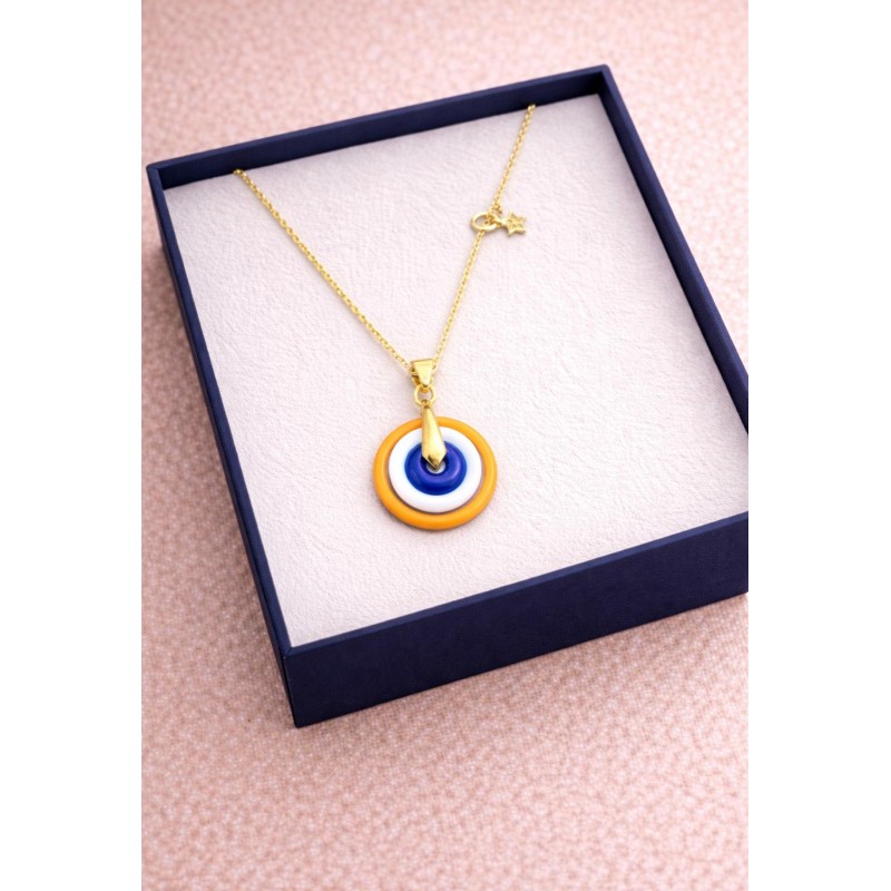 MURANO TEK UÇLU KOLYE -SARI-BEYAZ-GOLD