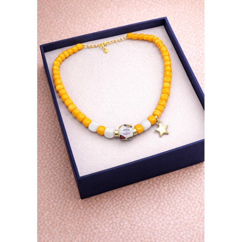 MURANO CAM BONCUK KOLYE   SARI - BEYAZ