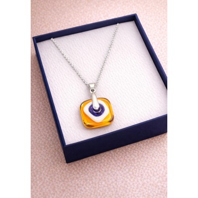 MURANO TEK UÇLU KOLYE - SARI  LACİVERT