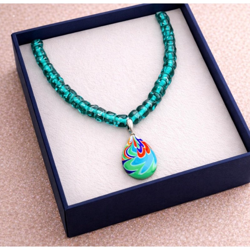 MURANO CAM BONCUK KOLYE TURKUAZ