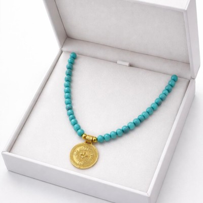 TURKUAZ KOLYE -ALTIN UÇ DETAY