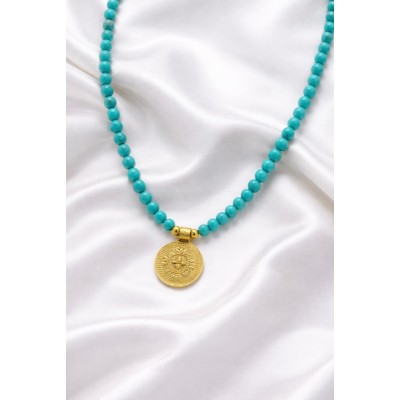 TURKUAZ KOLYE -ALTIN UÇ DETAY