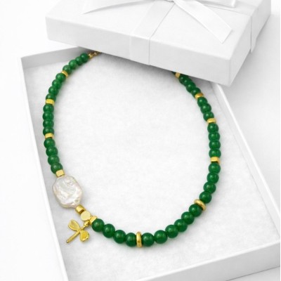 YEŞİL AKİK - BAROK İNCİ TASARIM KOLYE