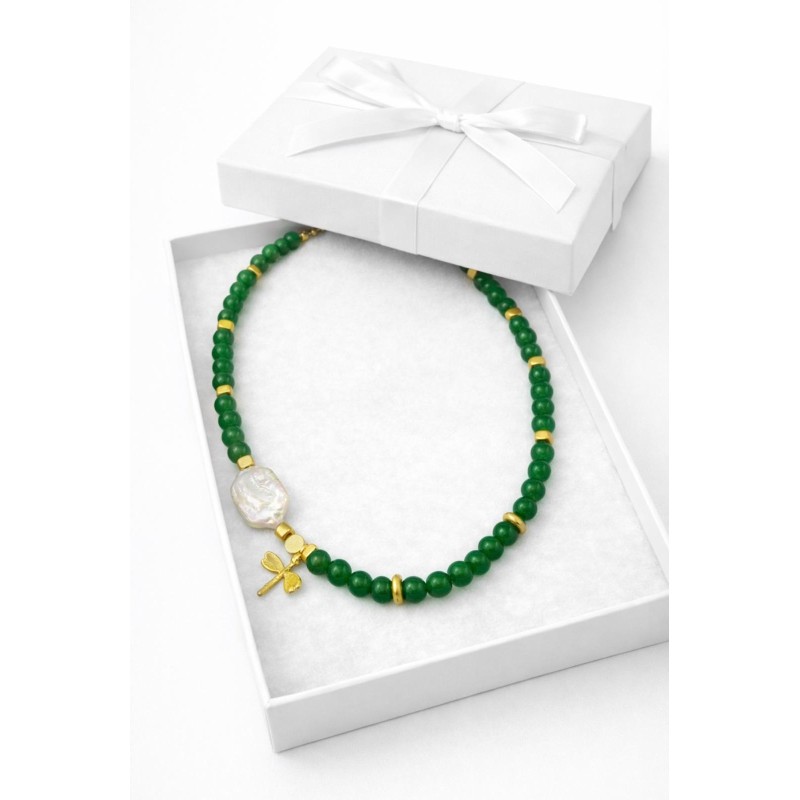 YEŞİL AKİK - BAROK İNCİ TASARIM KOLYE