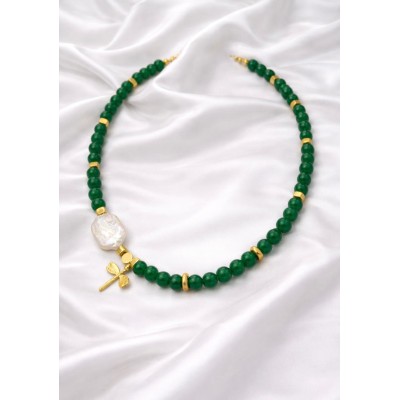 YEŞİL AKİK - BAROK İNCİ TASARIM KOLYE