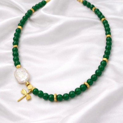 YEŞİL AKİK - BAROK İNCİ TASARIM KOLYE