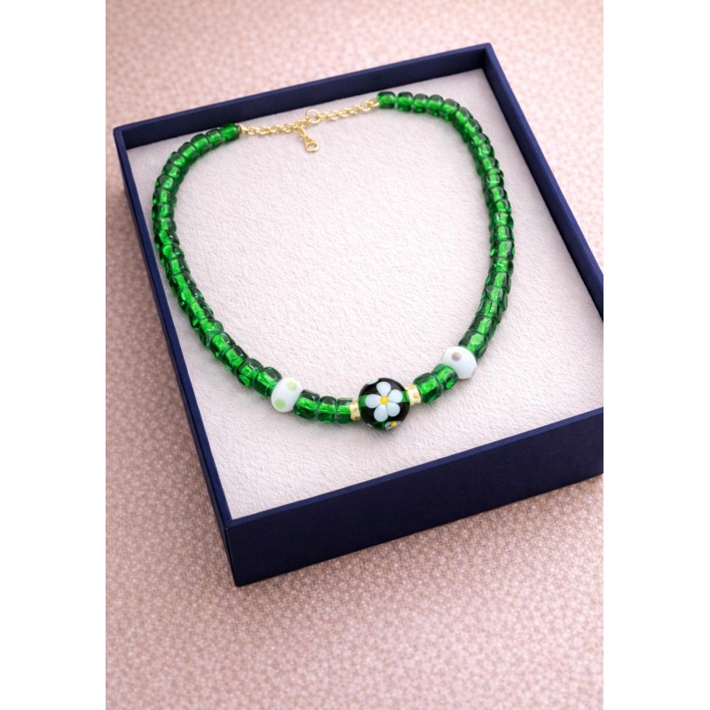 MURANO CAM BONCUK KOLYE  YEŞİL - PAPATYA